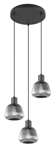 Trio Leuchten Pendelleuchte Tarifa 362830332 - Moderne 3-flammige Pendelleuchte aus schwarzem Metall mit eleganten chromierten Glasschirmen, höhenverstellbar bis 150 cm, ideal für stilvolle Beleuchtung in jedem Raum.
