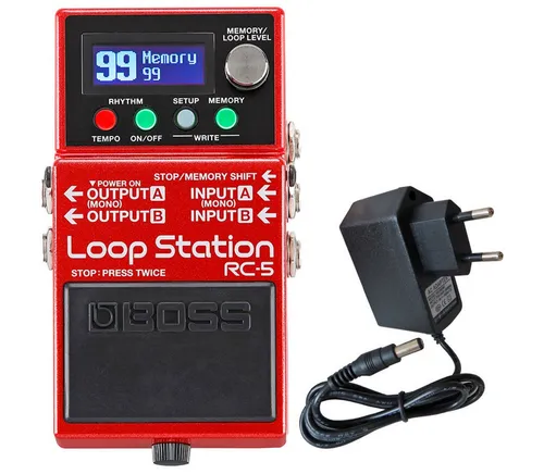 Boss RC-5 Looper Pedal mit 9V Netzteil - E-Gitarre Looper-Pedal mit 13 Stunden Aufnahmezeit, 99 Speicherplätzen und hochwertiger 32 Bit Klangqualität. Ideal für kreative Musikproduktionen und Live-Performances.