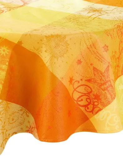 Garnier-Thiebaut 8535 Tischdecke Mille Couleurs Soleil rund D 175 - Elegante runde Tischdecke aus 100 % beschichtetem Baumwoll-Damast, pflegeleicht und fleckenabweisend; ideal für stilvolle Tischdekorationen.
