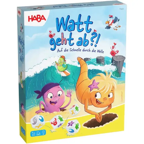 HABA Watt geht ab?! – Lustiges 3D-Strand-Würfelspiel - Gesellschaftsspiel für 2–4 Spieler ab 6 Jahren mit beweglicher Strandwelle für spannende Wendungen und strategisches Denken – ideal für Familienspaß!