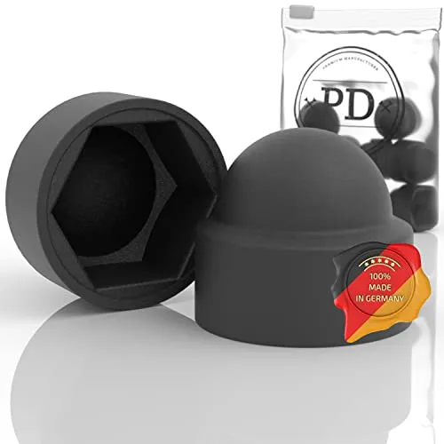 PD® Sechskant Schutzkappen M6 (Schlüsselweite 10) - Abdeckkappen für Schrauben Schwarz aus Kunststoff - Langlebige Abdeckkappen für Muttern & Schraubenkopf - Schraubenabdeckung Schwarz - 25 Stück