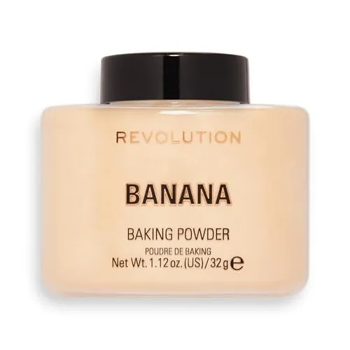 Makeup Revolution, Loose Baking Powder, Verlängert das Tragen von Makeup, Makeup Setting Powder, Banane, Für mittlere Hauttöne, 32g