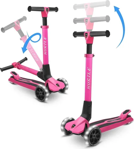 Hurtle Kinderroller 3 Jahre – Scooter mit LED-Rädern - Kinderroller ab 3 Jahren mit weißen LED-Radlichtern für mehr Sichtbarkeit und Spaß. Verstellbare Lenkstange, rutschfeste Basis und Lean-to-Steer-Technologie sorgen für sicheres Fahren und fördern Gleichgewicht und Koordination.