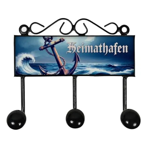 Anker Heimathafen Kleiderhaken Leiste mit 3 Haken maritim Perfekt für maritime Deko-Wandhaken im Retro-Design