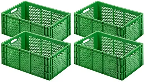 BRB 4 Eurobehälter/Gemüsekisten, LxBxH 600x400x225 mm, Boden und Seitenwände durchbrochen, Inhalt 43,5 Liter, grün
