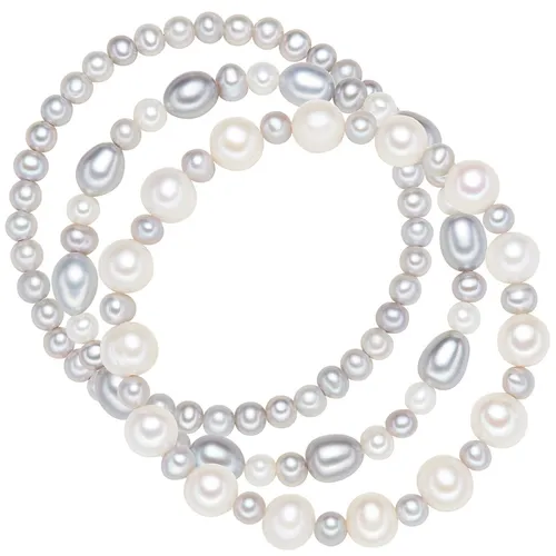 Valero Pearls Perlenarmband Set - Weißes Süßwasser-Zuchtperlen-Set - Perlenarmbänder für Damen, trendiges 3er Set aus hochwertigen Süßwasser-Zuchtperlen in harmonischen Designs, ideal für den modernen Lagenlook.