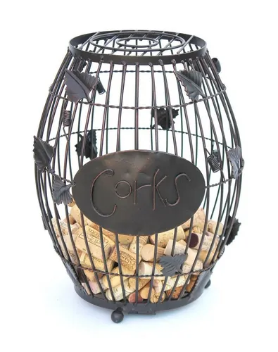 DanDiBo Korkensammler Mülleimer 37 cm - Dekorativer Korken Tischmülleimer im Weinfass-Design, aus hochwertigem Metall gefertigt und ideal für Weinliebhaber. Perfekt für Esszimmer, Wohnzimmer oder Weinkeller.