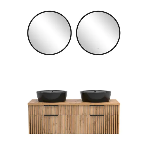 Waschplatz Set 120cm, Waschbecken schwarz matt, Eiche, LIVINGSTON-03
