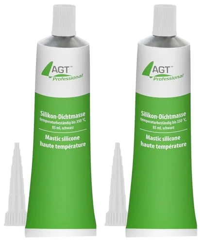 AGT Professional Silikonkleber: 2er-Set Hochtemperatur-Silikon-Dichtmasse, je 85ml,bis 350 °C, schwarz (Dichtmittel, Hochtemperatur-Kleber Backofen, Kaltschweißpaste)