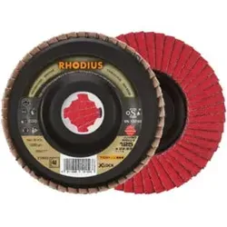 RHODIUS TOPline JUMBO SPEED P X-LOCK Fächerschleifscheibe 115 x 22,23 mm K60 - 10 Stück - Schleifscheiben mit Keramikkorn für schnellen, aggressiven Schliff und hohe Zerspanungsleistung, ideal für vergütete Stähle und Titan.