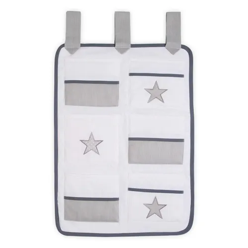 Betttasche Babybetttasche Spielzeugtasche Stern Utensilo Star weiss grau