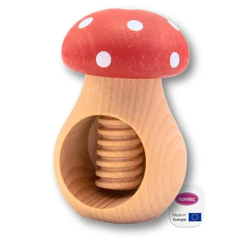 homiez Nussknacker Pilz für Walnüsse und Haselnüsse | aus naturbelassenem Buchenholz mit Schraubgewinde | Walnussknacker Holz auch geeignet als Deko oder Geschenk (Fliegenpilz, 1 Stück)