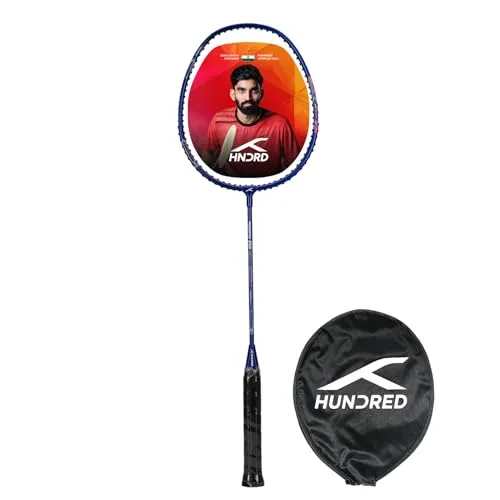 hundred Badmintonschläger HUNDRED Powertek 200 PRO Badmintonschläger mit Schlägerkopfhülle, (Für fortgeschrittene Spieler, Der Schläger ist mit einem Aluminiumrahmen ausgestattet), Kommt in leuchtendem Rot mit isometrischer Kopfform.