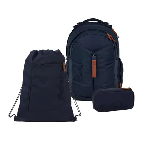Satch Match Schulrucksack Set 3tlg. - Nordic Blue Skandi Edition - Schultaschen-Set mit Rucksack, Schlamperbox und Sportbeutel, hergestellt aus 100% recycelten PET-Flaschen. Ideal für Schule und Sport, umweltfreundlich und praktisch.