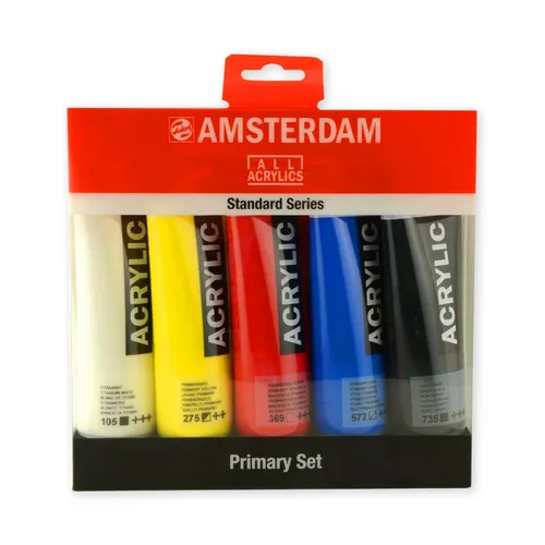 Royal Talens Amsterdam Acryl Lack Set - 5 Primäre Farben - Schreibutensilien, hochwertiger Acryl Lack in einem praktischen 5er-Set für kreative Projekte und leuchtende Farben.