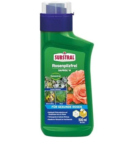Substral Rosenpilzfrei SAPROL N, 500ml – Effektives Fungizid für Rosen - Schwefelbasiertes Fungizid zur Bekämpfung von Pilzbefall bei Rosen und Zierpflanzen. Für gesunde, blühende Pflanzen – einfach in der Anwendung und ideal für die Pflanzenpflege.