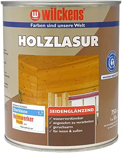 Wilckens Holzlasur LF, 0,75l - Wetterfest für Innen und Außen - Wasserverdünnbare Holzlasur für bis zu 13 qm/l. Hohe UV- und Wetterbeständigkeit, ideal für Türen und Gartenhäuser. Betont die natürliche Holzmaserung.
