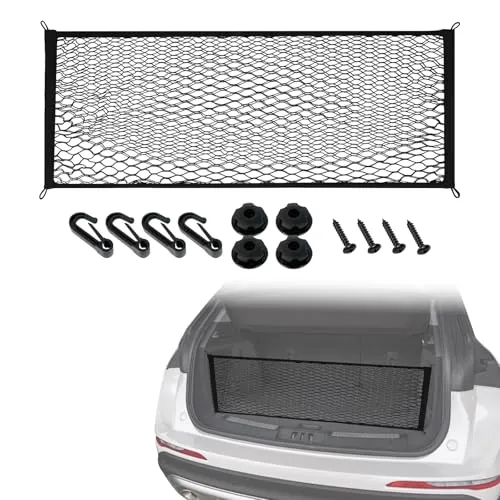 Gepäcknetz, Kofferraum Netz Doppellagig Hohe Elastizität aus Nylonnetzgewebe, Netztasche Auto Universal Modell, Aufbewahrungsnetz für Kofferraum, Sicheres Gepäckaufbewahren Im Kofferraum, 90 * 30cm