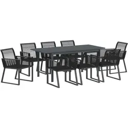 vidaXL Garten Essgruppe 9 pcs Schwarz Stahl und Poly-Rattan - Gartenmöbel-Set für 8 Personen, wetterfest und stilvoll. Ideal für gesellige Abende im Freien, mit ergonomischem Design für besten Komfort.