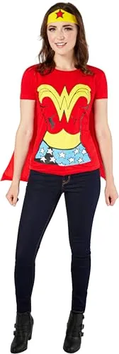 Rubie s 880475 Wonder Woman T-Shirt-Set - Offizielles Damenkostüm, inklusive T-Shirt, Kopfteil und abnehmbarem Umhang für Halloween