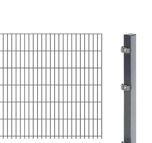 Alberts 641481 Doppelstabmattenzaun Komplettset | Anthrazit | 123 cm hoch, 2,5 m lang - Maschendrahtzaun aus verzinktem Stahl, kunststoffbeschichtet in anthrazit. Ideal für Sicherheit und Dekoration, inklusive Zaunpfosten und einfach zu montieren.