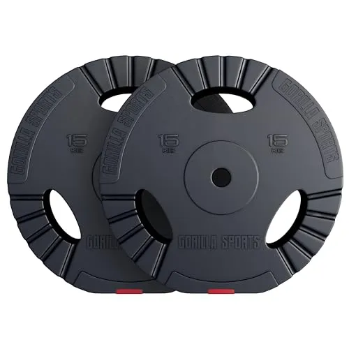 GORILLA SPORTS Hantelscheiben Set - Kunststoff Gewichtsscheiben mit Tri-Grip - Hantelscheiben für Krafttraining, ergonomisch geformt mit Tri-Grip für sicheren Halt. Ideal für verschiedene Übungen, erhältlich von 1,25 kg bis 30 kg, geeignet für 30/31mm Bohrung.