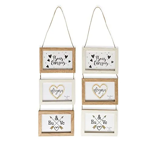 TIME HOME DEVELOPMENT Dreifach-Bilderrahmen-Set aus Holz zum Aufhängen an der Wand, originelle Collage für Fotos 10 x 15 cm (Rustikal)