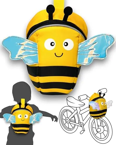HECKBO 2-in-1 Kinder Rucksack & Lenkertasche - Biene - Laufrad, Fahrrad Lenker Tasche, Fahrradkorb Fahrradtasche Laufradtasche Lenkerkorb Dreirad Scooter Roller Tasche Zubehör Kinderfahrrad