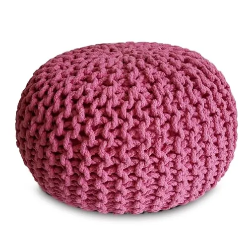 Amago home Strickhocker Pouf Ø45 o. 55cm Bodenkissen Sitzpouf XXL Baumwolle nachhaltig Größe ø 55 cm, Farbe pink