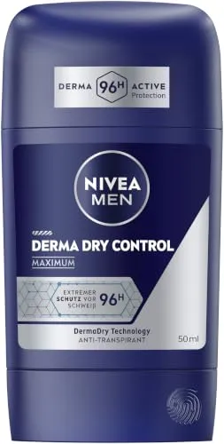 NIVEA MEN Derma Dry Control Antitranspirant Deodorant Stick, 50 ml | Herren-Deodorant mit DermaDry-Technology, 96 Stunden extremer Schutz vor Schweiß und Geruch