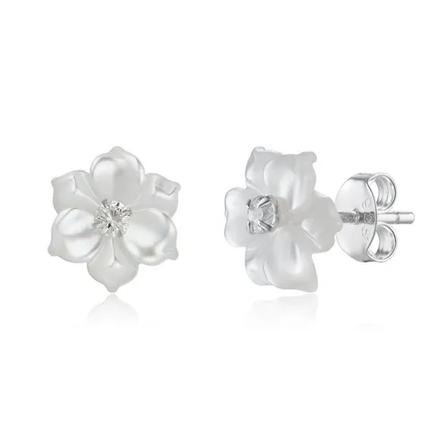 Schöner-SD Perlmuttohrringe Blume - 925 Silber Ohrstecker - Ohrstecker aus 925er Silber mit eleganten Perlmuttblüten und Zirkonia, ideal für den casual Look. Inklusive Etui zur sicheren Aufbewahrung.