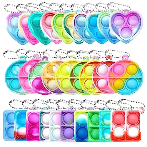 Yeefunjoy 30 Stück Mini Silikon Schlüsselanhänger, Pop Push It Fidget Toy, Schlüsselbund, Squeeze Poppet Bubble Finger Stress Reliever Anti-Angst für Kinder Erwachsene