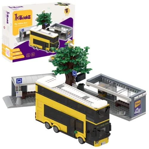 my BrickZ Set 0002 Bus Doppeldecker mit Zwei Haltestellen und Wechselbaum, 780 Bausteine Klemmbausteine kompatibel mit Lego® Bricks Fahrzeug Auto