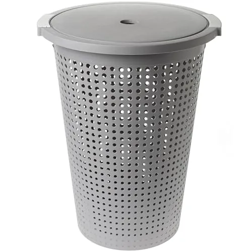 2friends Wäschekorb mit Deckel. 1er Set Atmungsaktiver Wäschekorb aus Robustem Kunststoff, Wäschesammler mit Griffen & Waschbarem Innensack, Ideal für Haushalt