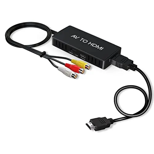 VIXLW RCA auf HDMI Konverter, 1080P RCA Composite CVBS AV Phono Analog zu HDMI Video Audio Konverter Adapter Anschluss für Wii PS2/Xbox/SNES/ N64/ TV/VCR Videorecorder DVD, Unterstützt PAL/NTSC