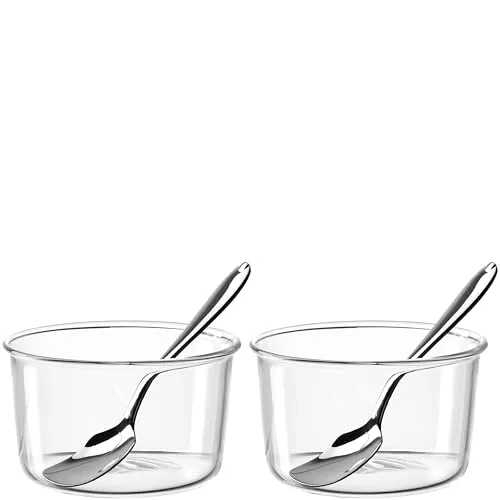 LEONARDO HOME VETRO Schalenset • 6 Schalen • 6 Löffel • Hitzebeständig • Geeignet für Ofen und Mikrowelle • Für Desserts oder kleine Küchlein • Vielseitig einsetzbar • Höhe 5,5 cm • klar • 025369