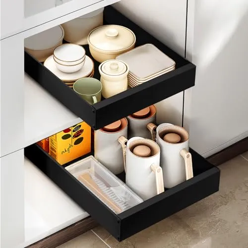 Otauoaea Teleskopschublade, Ausziehbare Schublade Küche, Schrank Schubladen Ausziehbar für Küchenschrank, Ausziehbarer Schrank Organizer Kein Bohren, Schrankauszug Küche, Schwarz