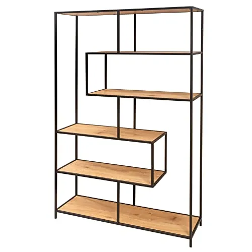 riess-ambiente Bücherregal SLIM LINE 185x114cm - Bücherregal im Industrial Design mit asymmetrischen Regalböden aus hochwertigem Holzwerkstoff in Wildeichenoptik und stabilen, pulverbeschichtetem Metallgestell - ideal für Wohnzimmer oder Arbeitszimmer.