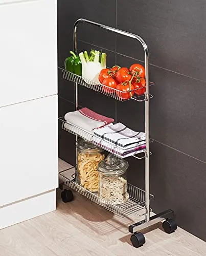 Spetebo Metall Küchenwagen 77x46x22 cm - 3 Ablagen - Küchen Wagen Nieschenwagen Beistellwagen Allzweckwagen Rollwagen