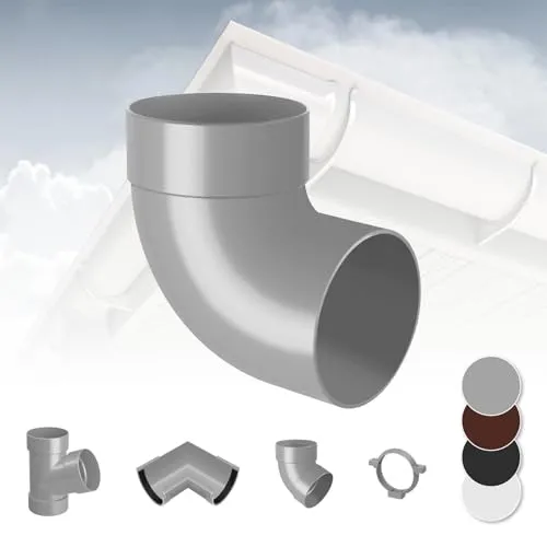 RAINWAY S Regenrinnen System (Rohrbogen 87° einfach grau) - PVC-U Kunststoff in 4 Farben, für Dachflächen < 100m² empfohlen, Eckstück Bogen 87 Grad