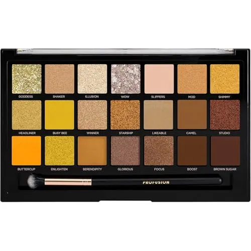Profusion Cosmetics Gold Rush Lidschattenpalette, 21 Farbtöne mit kostenlosen Pro Series Make-up Pinsel