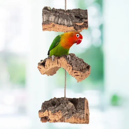 Vogel Schaukel Mobile aus Natur Kork | 3 Ebenen, ca. 60 cm lang | gereinigt