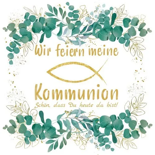 Servietten Eukalyptus Kommunion Fisch Schön dass Du da bist Spruch 33x33cm 20