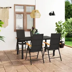 vidaXL 5-tlg. Garten-Essgruppe Schwarz und Braun - Gartenmöbel-Set mit witterungsbeständigen PE-Rattan-Stühlen und einem eleganten Glastisch. Ideal für Garten, Patio oder Terrasse, leicht umzustellen und in 7 Positionen verstellbare Rückenlehne.