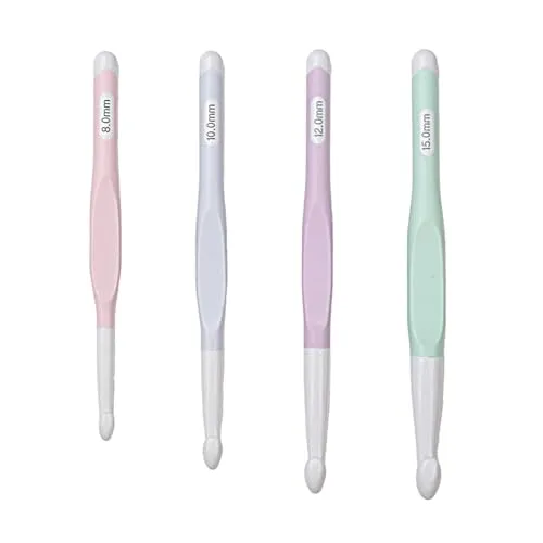 Stück Häkelnadel,Tulip,Große Set Mit Gummigriff,8,0mm,10,0mm,12,0mm,15,0mm,Ergonomisch Kunststoff HäKelnadeln für Arthritis,Anti-Rutsch,Komfortgriff,Zum Anfängerfür Pullover Schals Teppich 4