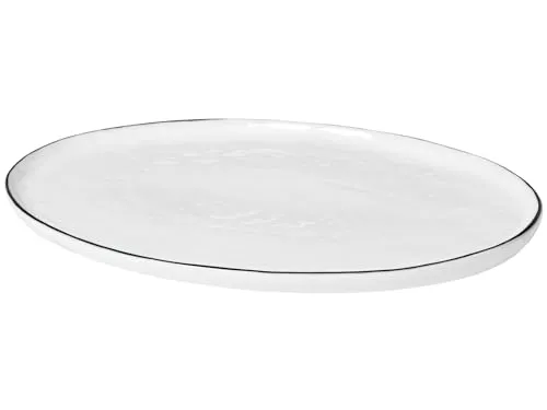 Broste Copenhagen Salt Platte oval 20x30cm – Elegante Tischdekoration - Teller aus glasiertem Porzellan in Weiß mit schwarzem Rand, ideal für kreative Anrichtemöglichkeiten und spülmaschinenfest für einfache Reinigung.