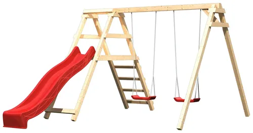 KONIFERA Doppelschaukel Felix, robust und langlebig - Entdecken Sie die stabile Doppelschaukel Felix aus hochwertigem Fichtenholz! Mit Klettergerüst und Rutsche sorgt sie für abwechslungsreichen Spielspaß im Garten.