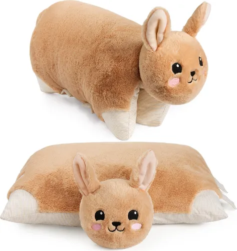 BRUBAKER Kuscheltier-Kissen Hase - 2 in 1 Plüschtier und Kuschelkissen - 40 x 30 cm Kuschelhase - aufklappbares Kinder Plüschkissen, Braun