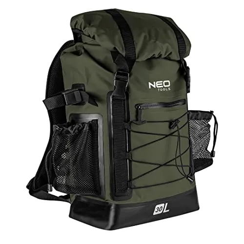 NEO TOOLS Wasserdichter Rucksack 63-131, Fassungsvermögen 30 Liter, 4in1, Farbe Dunkelgrün, Verstellbare Seitengurte, 2 Taschen, PVC 600D