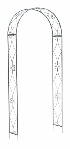 Rosenbogen vintage grau - Torbogen für Garten und Spalier - Stilvoller freistehender Gartenbogen aus grauem Metall, 230 cm hoch und ideal für Rankpflanzen, schafft romantische Akzente in Ihrem Garten.